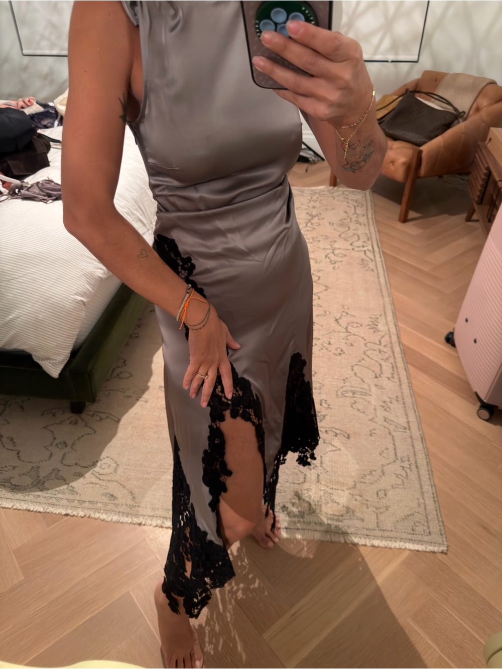 Acne Studios Lace-trimmed satin midi dress